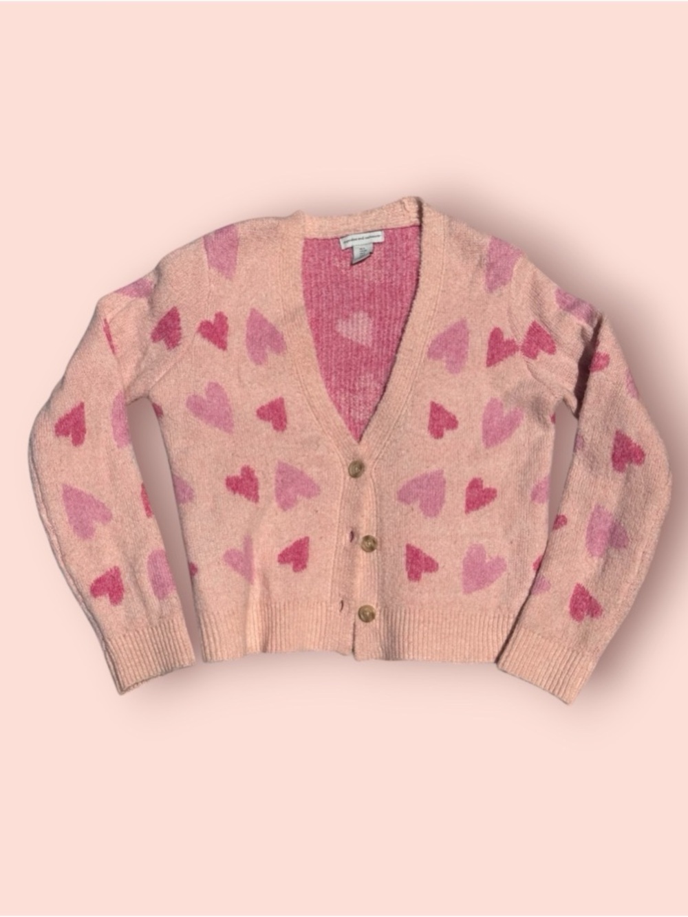 Cupcakes & Cashmere Pink Heart Print Cardigan Sweater